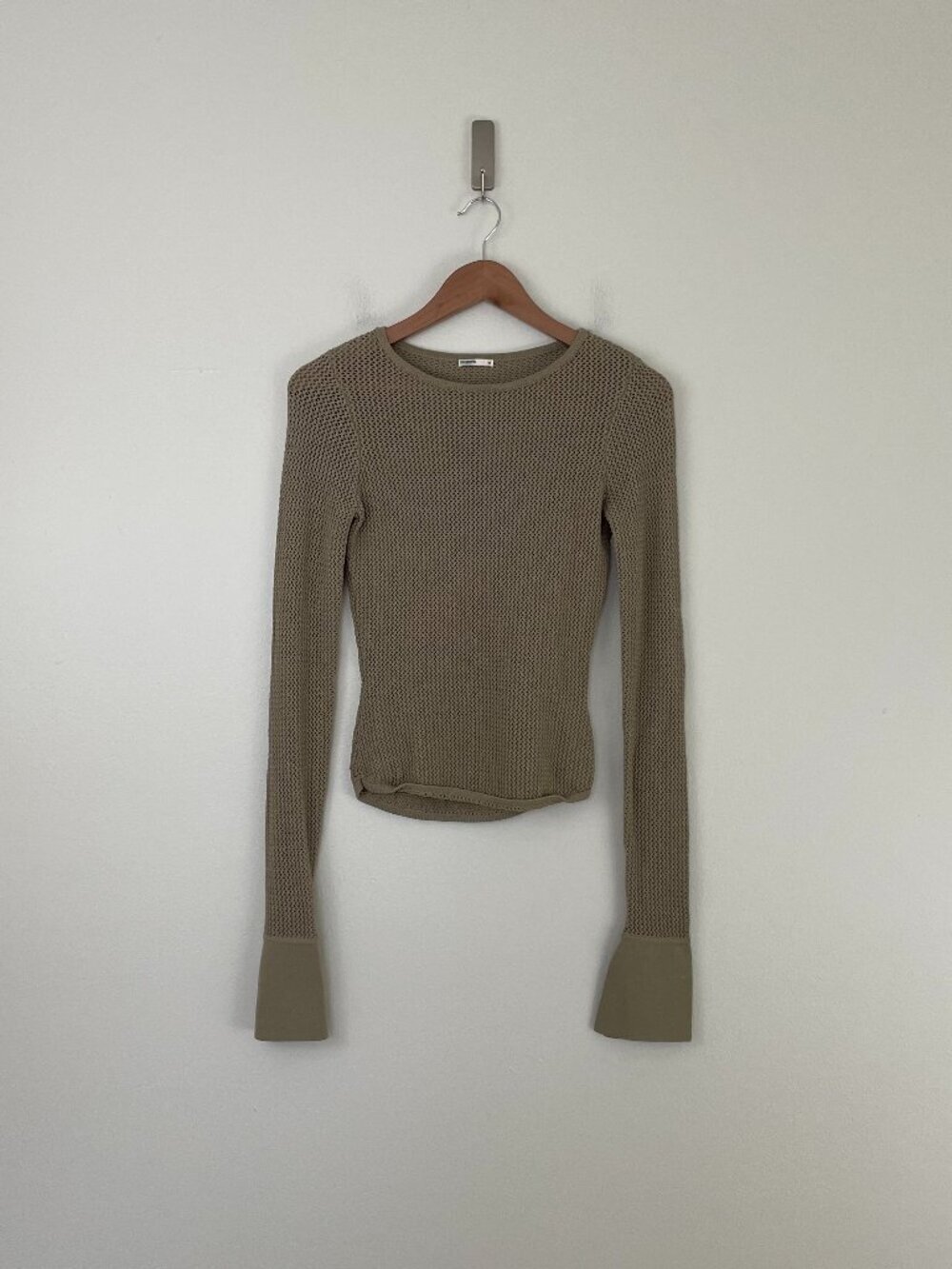 House of CB Savannah Taupe Crochet Knit Long Sleeve Top Size XS